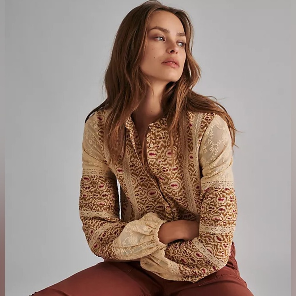 Eze Sur Mer x Anthropologie Multicolor Neutral Button Down Shirt Size S